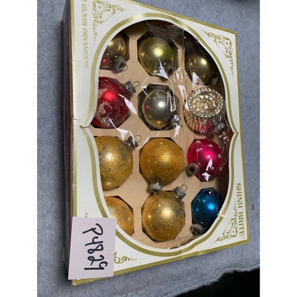 Vintage Shiny Brite 12 Glass Christmas Ornaments Gold Red Blue Silver Polka Dots - Picture 11 of 11